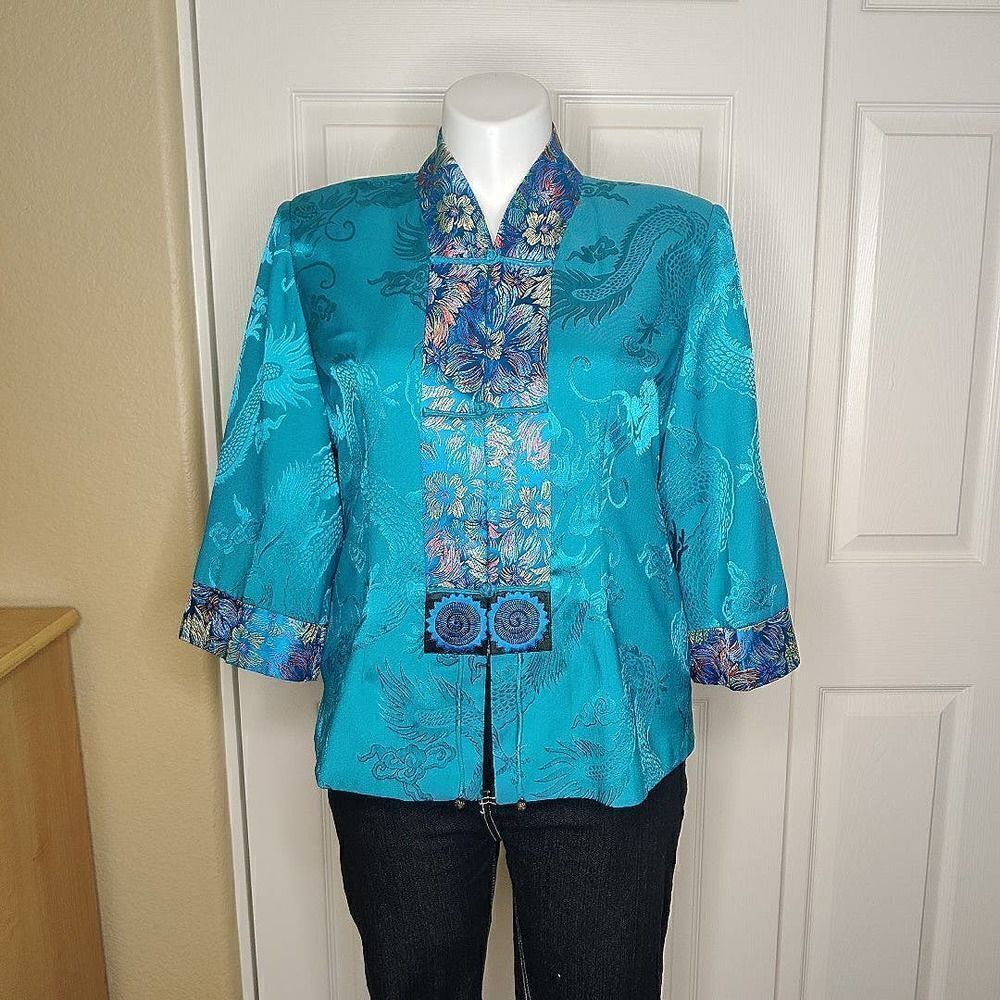 Vintage jewel tone embroidered button front oriental jacket